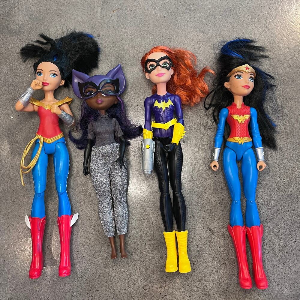 Mattel DC Super Hero Wonder Woman Batgirl Cat Woman 12" doll 4 set bundle